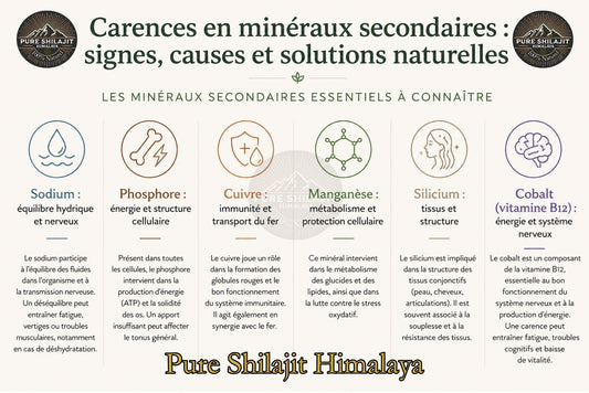 Carences en minéraux secondaires : signes, causes et Shilajit