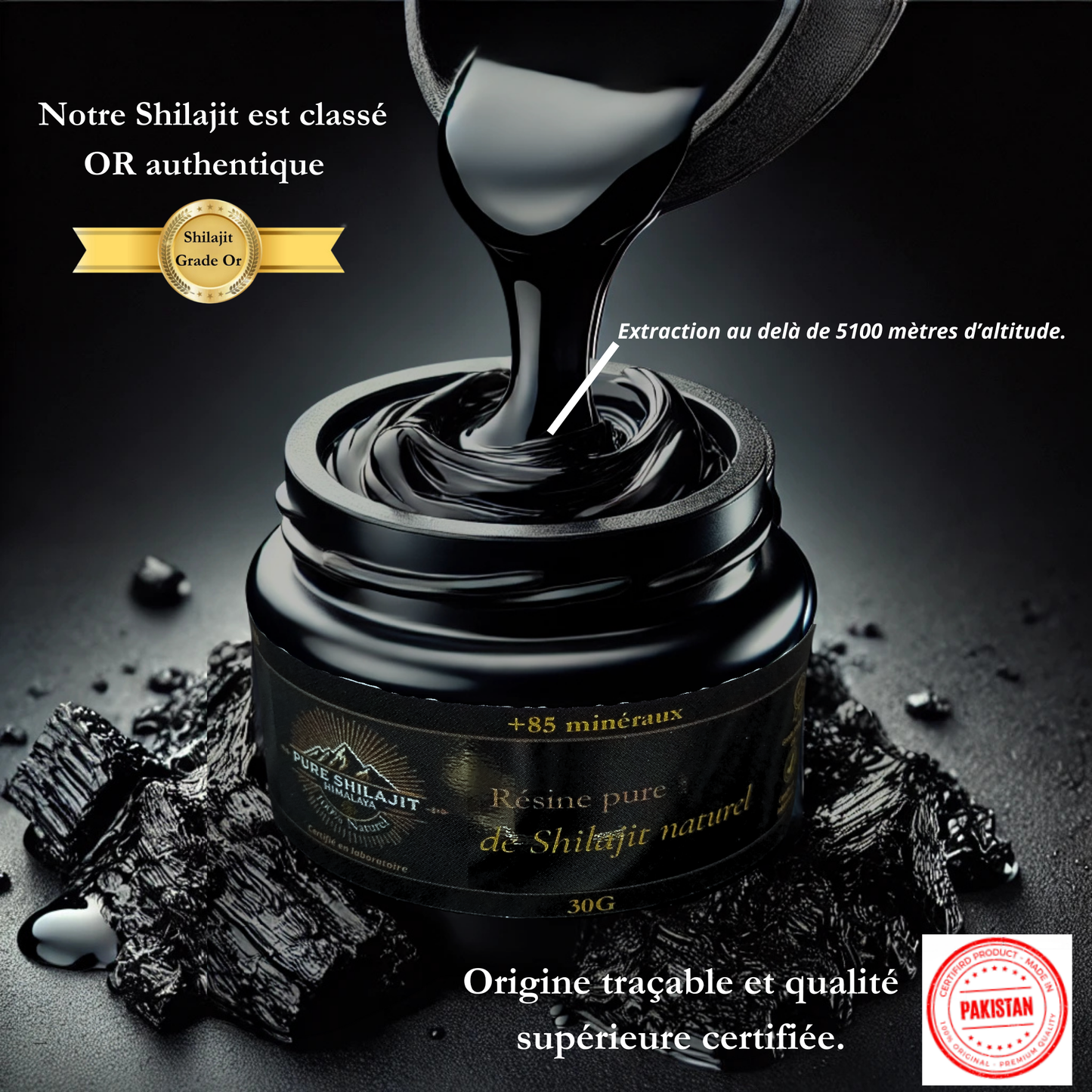 Résine pure de Shilajit naturel 30g